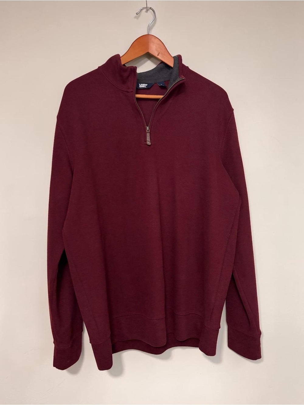 Lands’ End Men's Bedford Ribbed Quarter-Zip Pullover Sweater - Burgundy size L